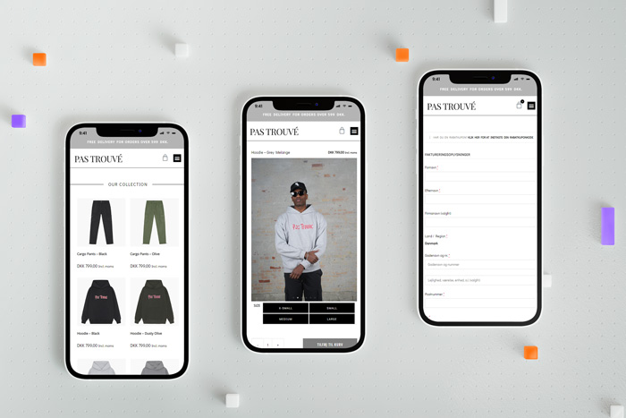 Stærk webshop løsning i et mobilt mockup view