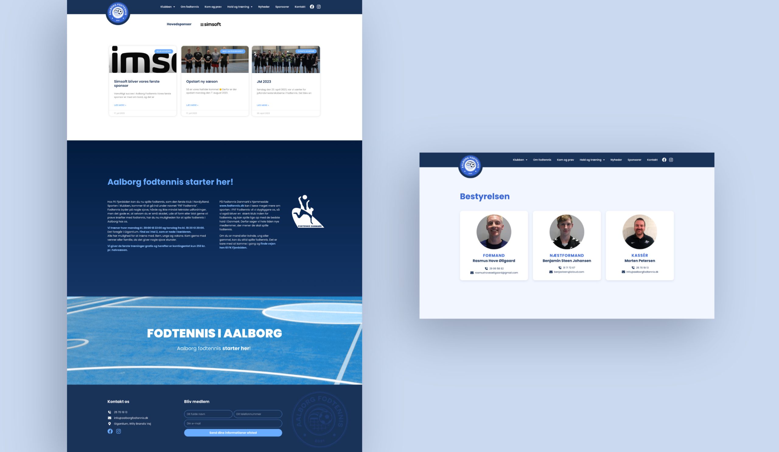 Mockup af Aalborg Fodtennis' WordPress hjemmeside