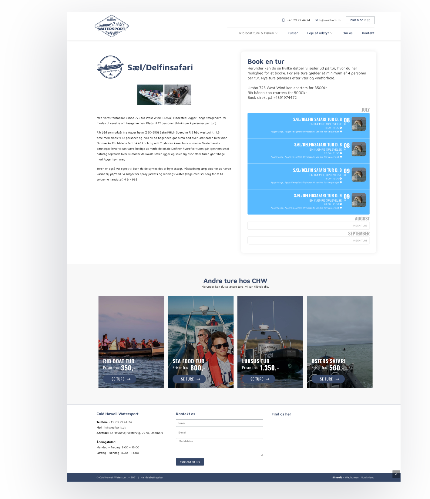 Mockup af booking modulet på Cold Hawaii Watersports Wordpress hjemmeside