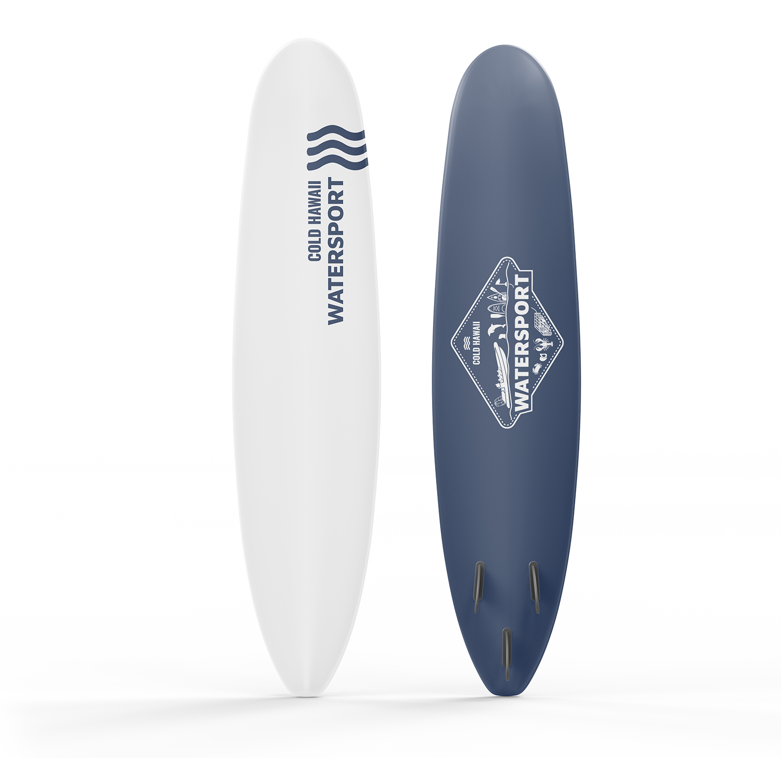 Mockup af surf boards med Cold Hawaii Watersports logo på