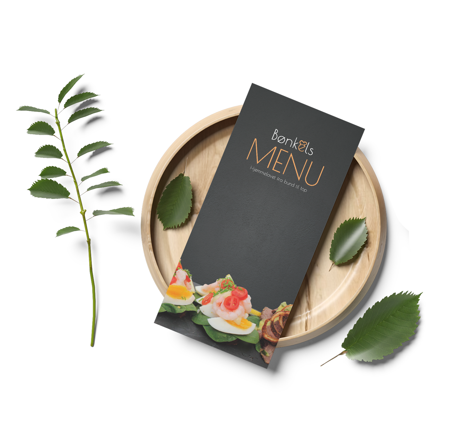 Mockup af menu med grafik til Bønkels