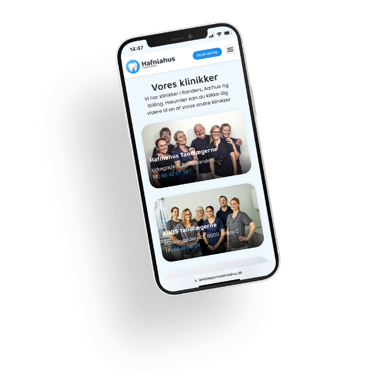 Mockup af Tandlægerne Hafniahus hjemmeside på mobil