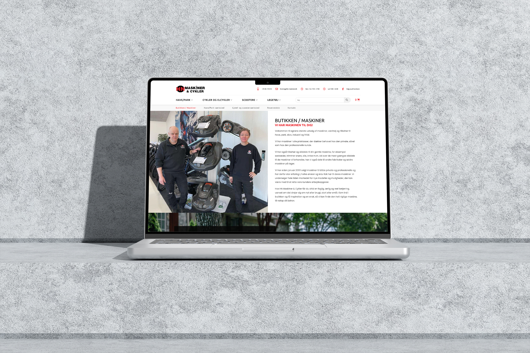 Laptop mockup af HN Maskiners WooCommerce webshop