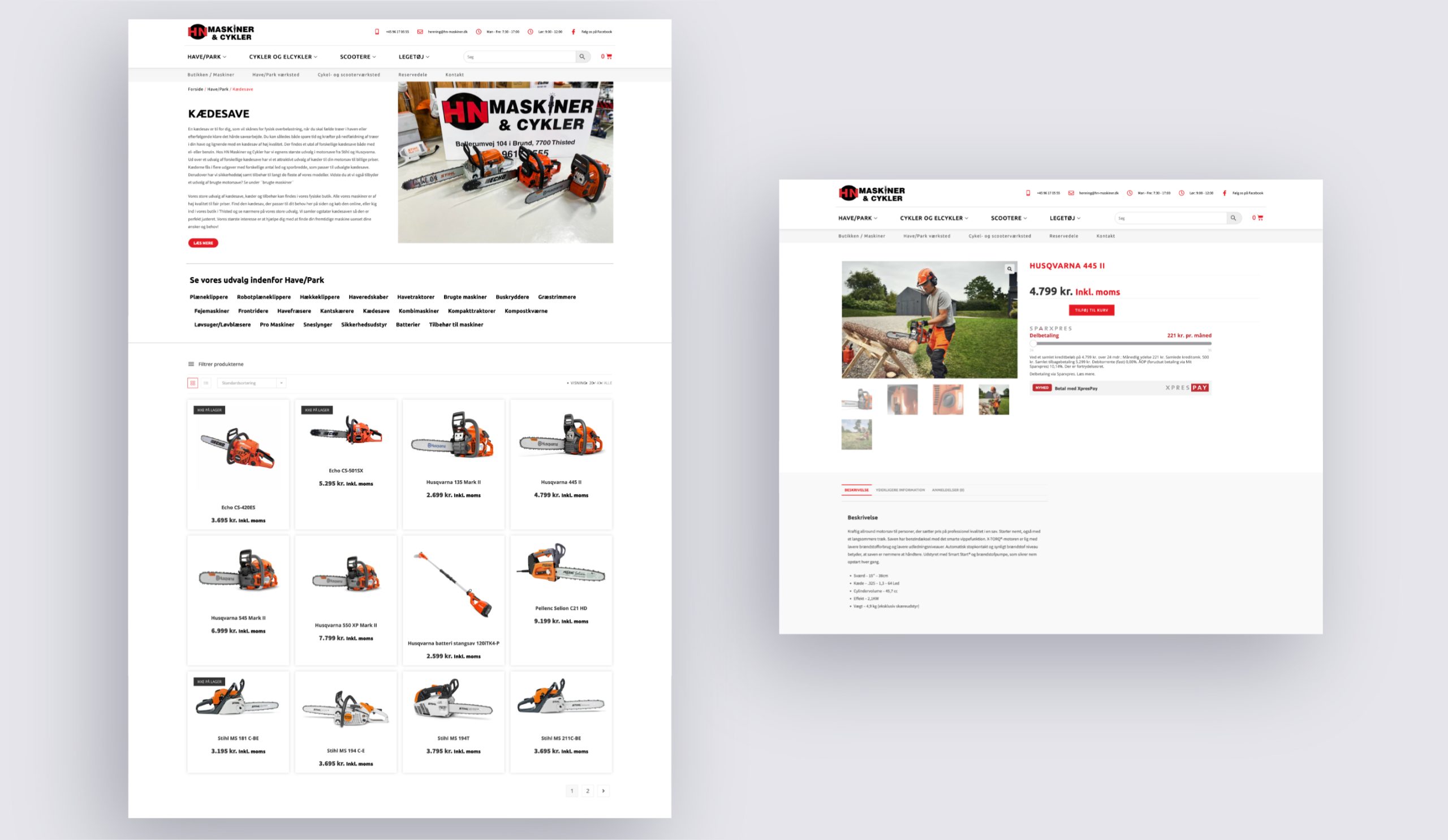 Mockup af HN maskiners WooCommerce Webshop udviklet af Simsoft
