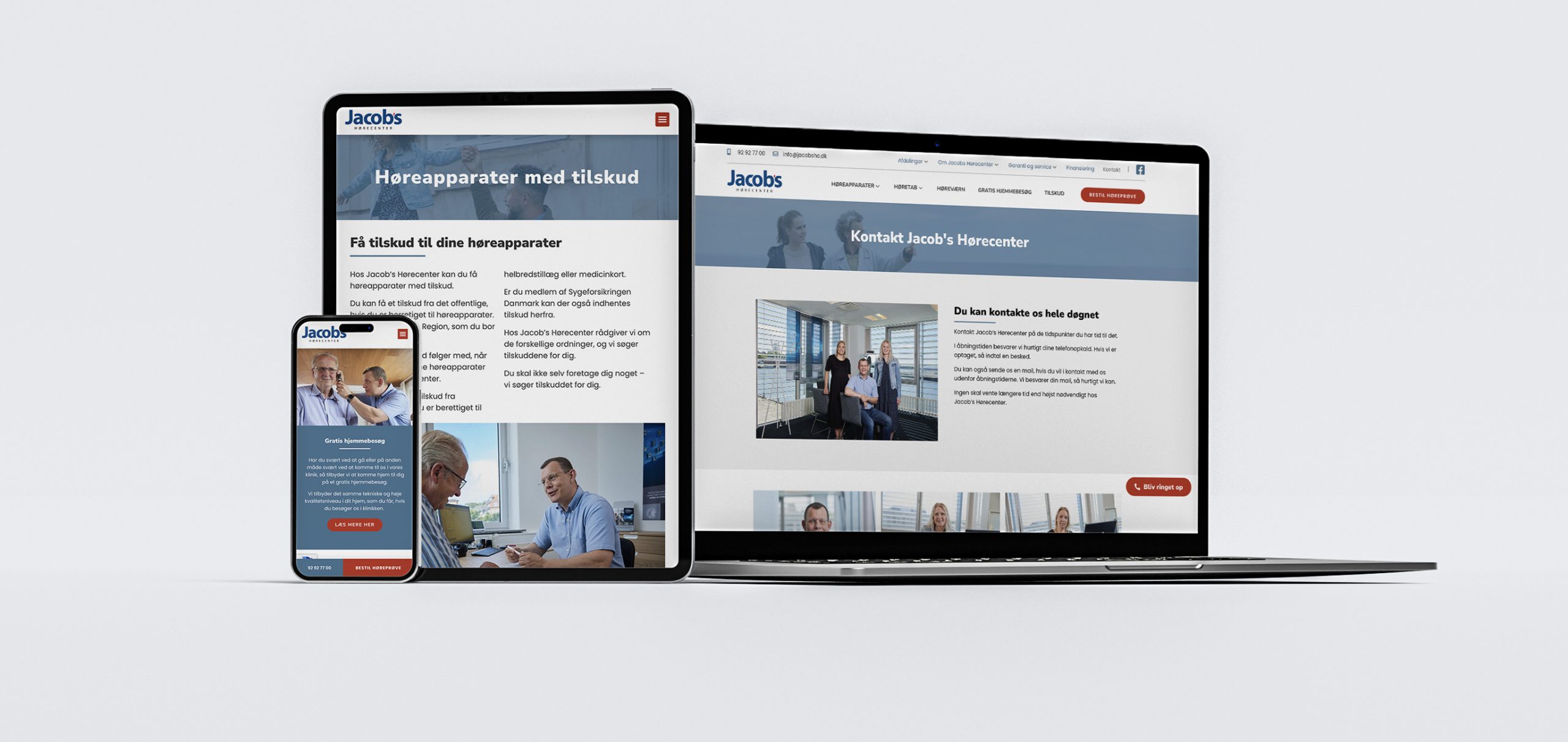 Mockup af Jacobs HC's hjemmeside på forskellige platforme