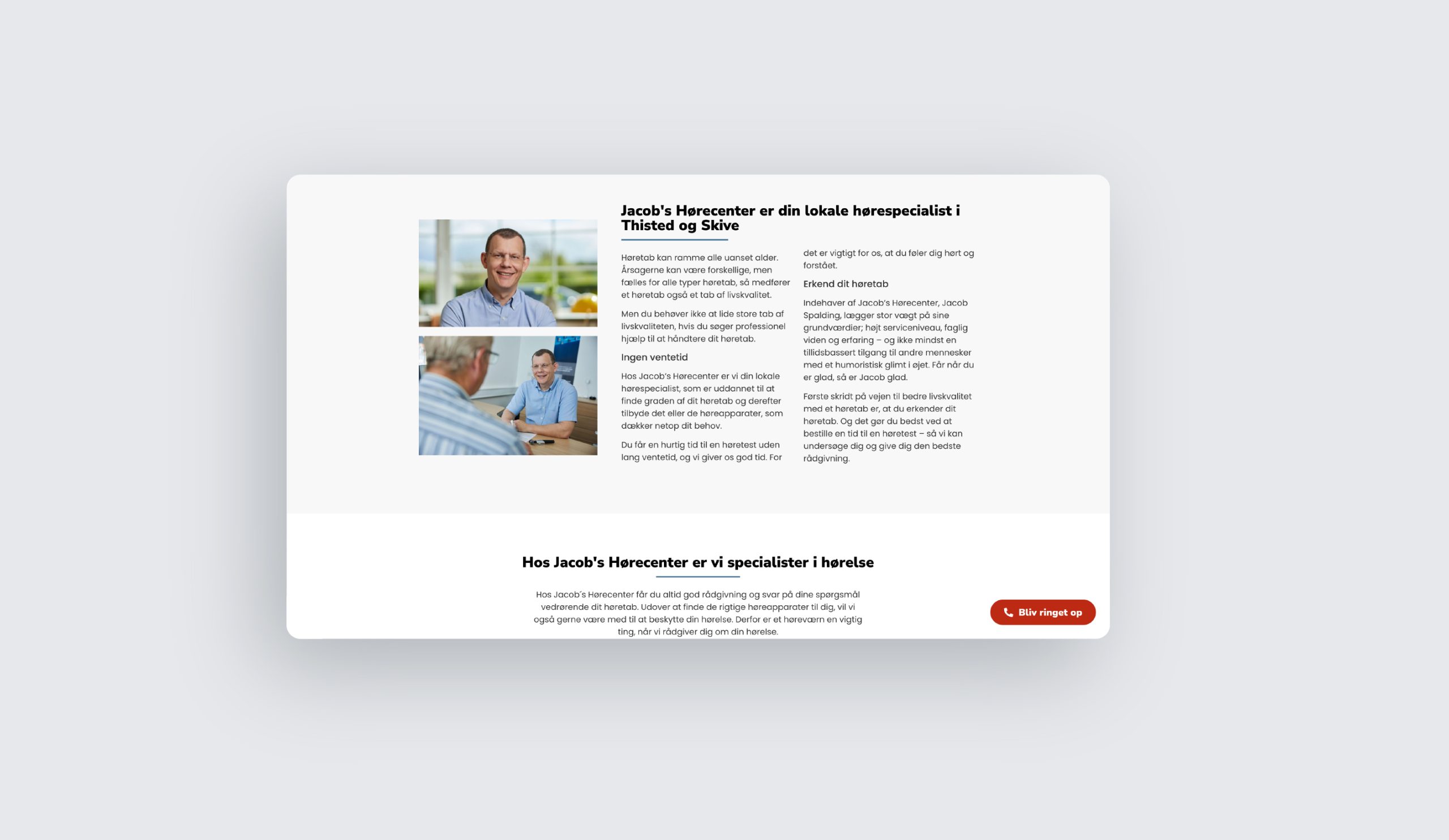 Mockup af enkelt webside hos Jacobs HC